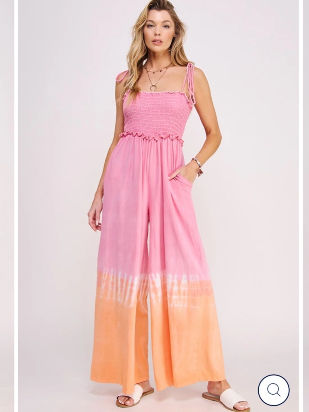 Jade by Jane Ombre Tie-Dye Smocked Wide-Leg Jumpsuit Pockets! Small